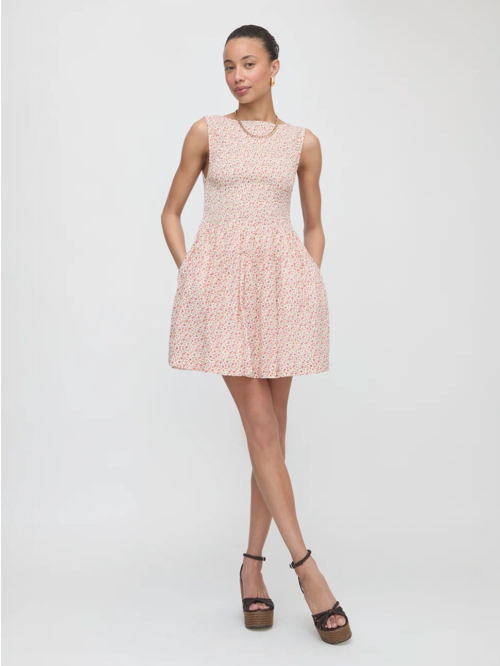 Hill House Home The Cosima Mini Nap Dress in Ivory Geo Ditsy Cream Red Multi Med